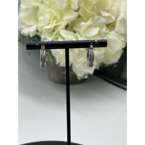 Designer HAN 925 Sterling Silver Pave Glitter Inside Outside Hoop Earrings - Picture 8 of 15